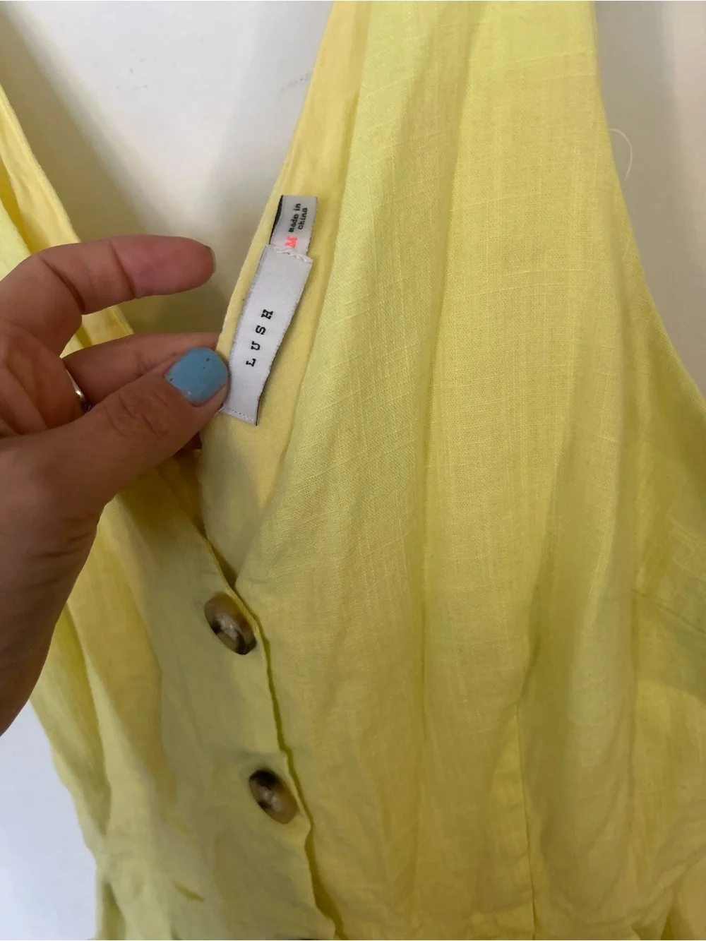 Lush Medium Linen Blend Yellow V-Neck Button-Front Romper - Picture 4 of 11